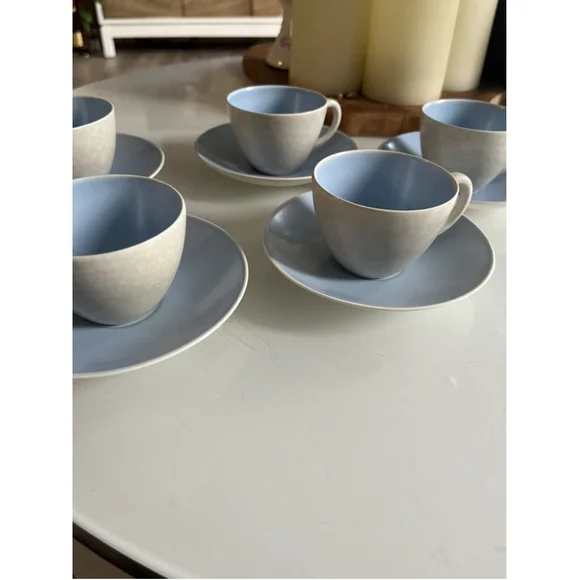 Poole Pottery Set Of 5 Demitasse Espresso Cups Dove Grey Sky Blue England - Picture 2 of 5